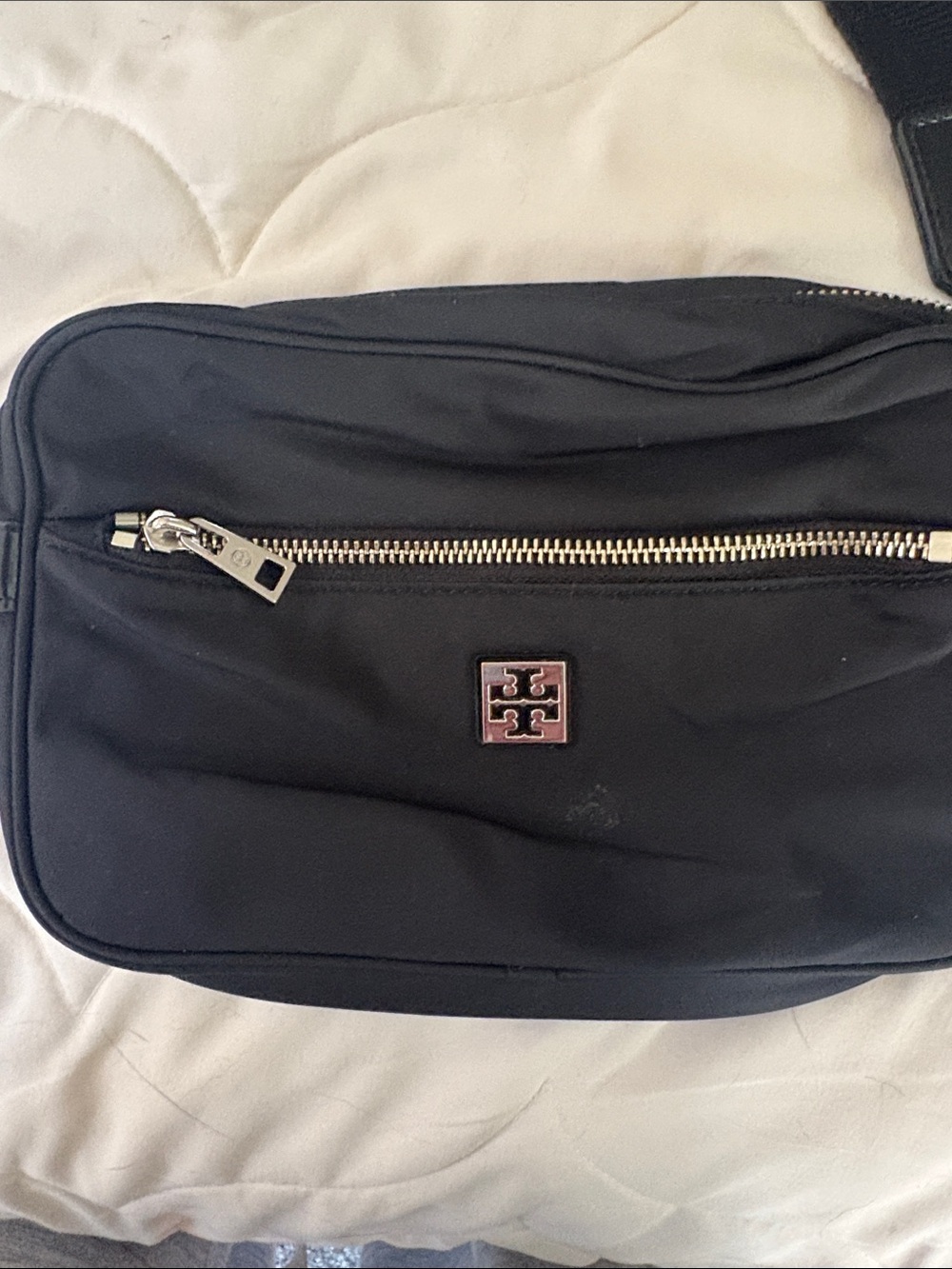 Tory Burch Black Nylon Belt Bag with Logo Plaque